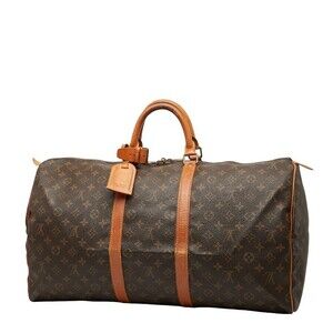 Louis Vuitton Monogram Keepall Boston Travel Bag Brown Leather